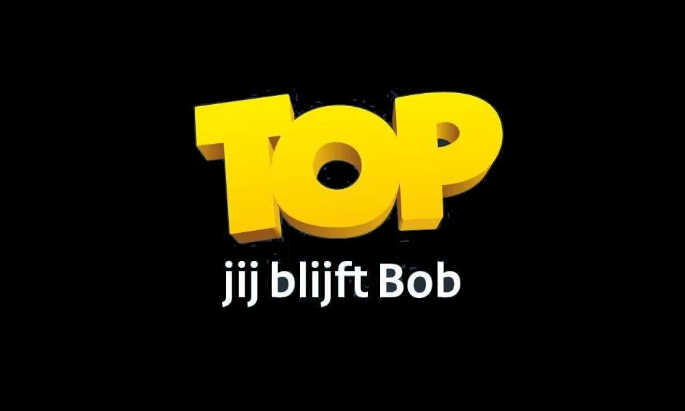 Gele 3D-tekst TOP met daaronder: jij blijft Bob op zwarte achtergrond